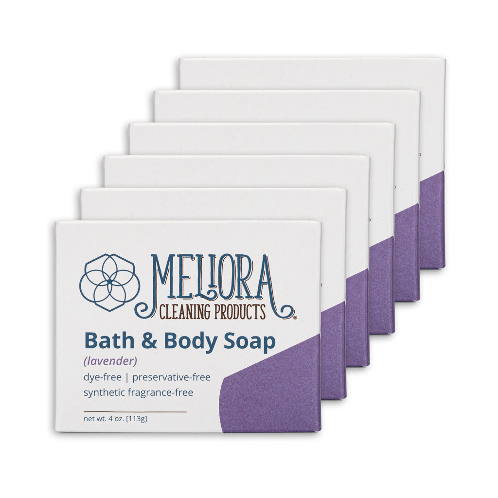 Meliora Bath & Body Bar Soap - Non-Toxic Eco-Friendly Castile Soap 6-Pack (Lavender)