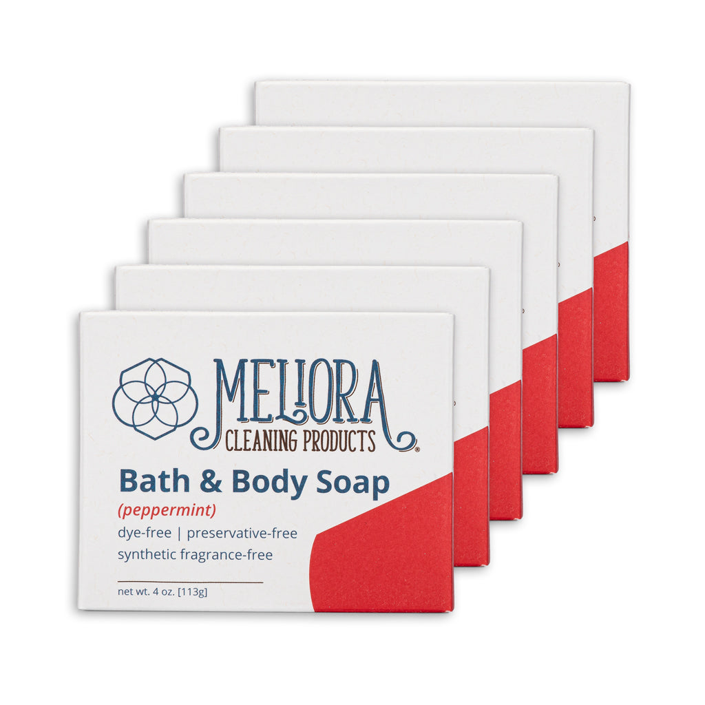 Meliora Bath & Body Bar Soap - Non-Toxic Eco-Friendly Castile Soap 6-Pack (Peppermint)