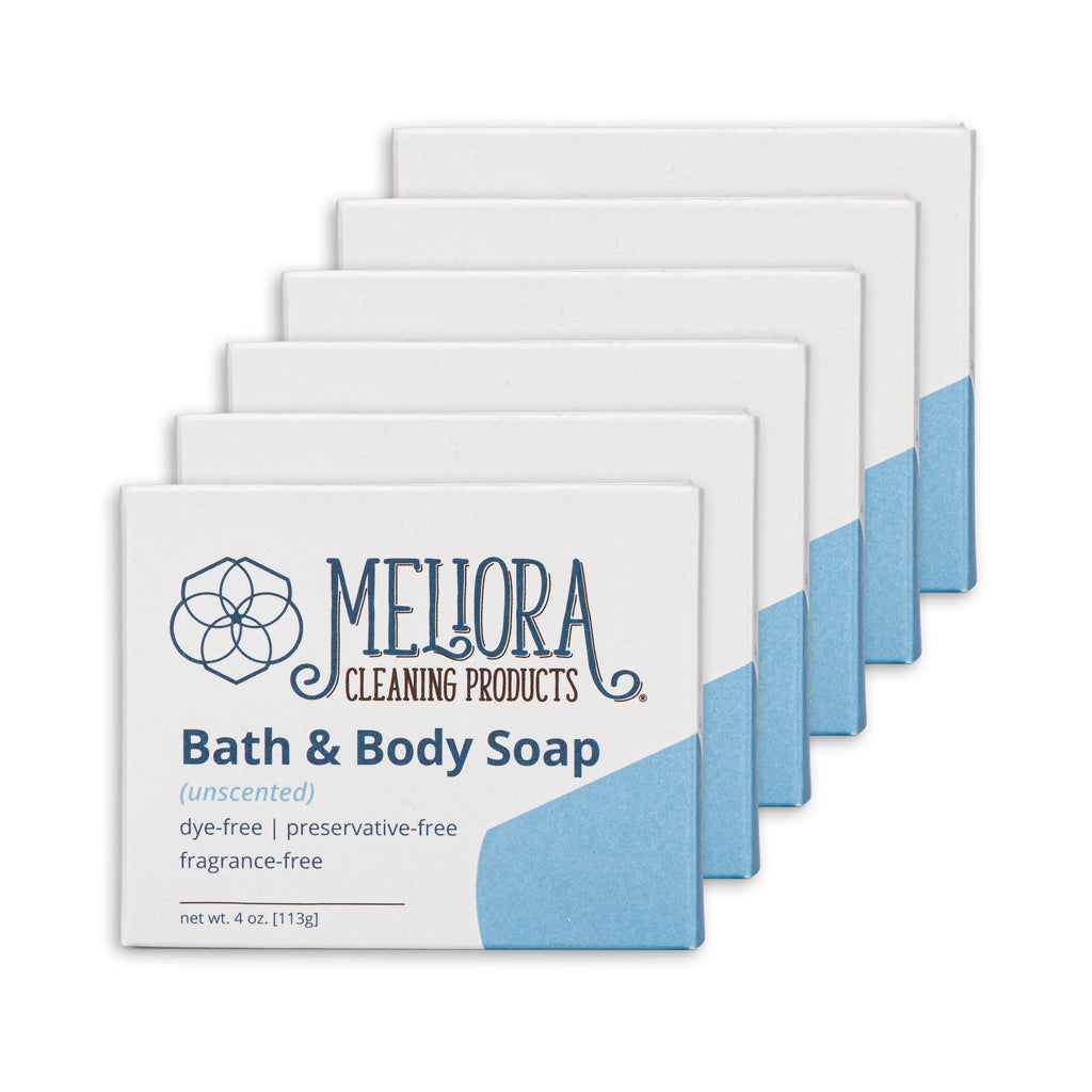 Meliora Bath & Body Bar Soap - Non-Toxic Eco-Friendly Castile Soap 6-Pack (Unscented)