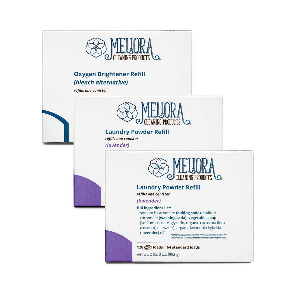 Meliora Plastic-Free Laundry Refill Bundle - Non-Toxic Eco-Friendly (Lavender)