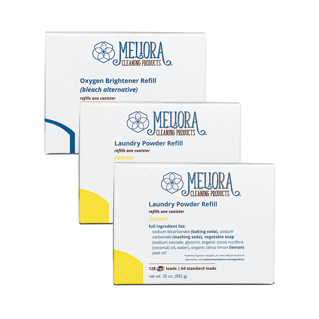 Meliora Plastic-Free Laundry Refill Bundle - Non-Toxic Eco-Friendly (Lemon)