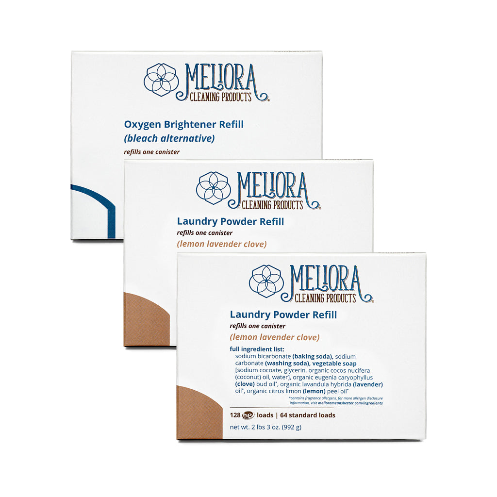 Meliora Plastic-Free Laundry Refill Bundle - Non-Toxic Eco-Friendly (Lemon-Lavender-Clove)