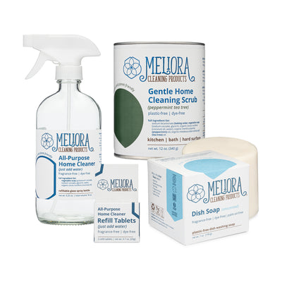 Meliora Plastic-Free Home Cleaning Bundle - Non-Toxic Eco-Friendly (Peppermint Tea Tree & Unscented)