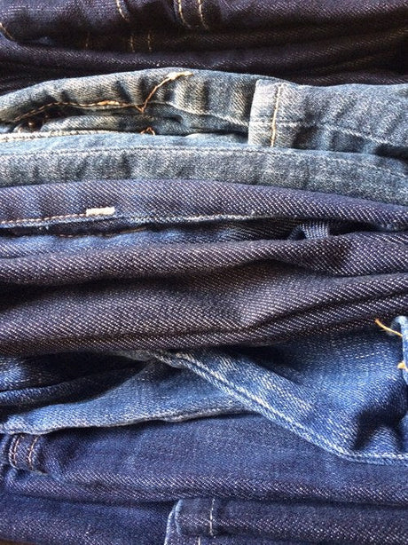 A stack of blue jeans.
