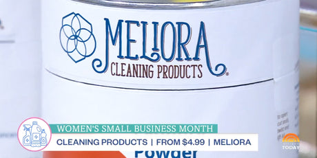 A screenshot from NBC TODAY showing Meliora Laundry Powder with a banner that reads "Women's Small Business Month"