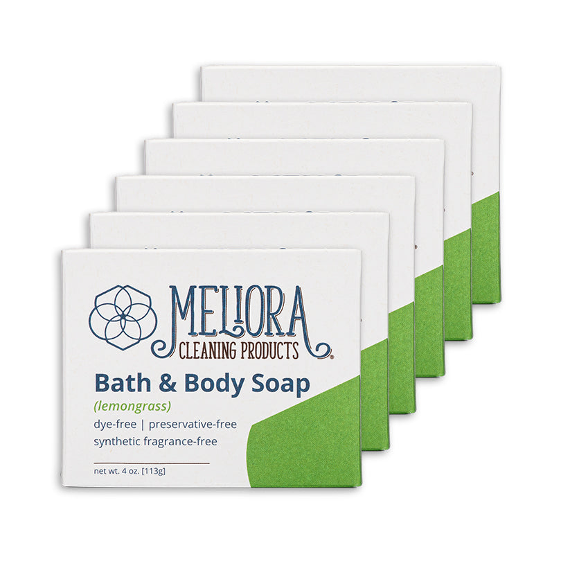 Meliora Bath & Body Bar Soap - Non-Toxic Eco-Friendly Castile Soap 6-Pack (Lemongrass) 