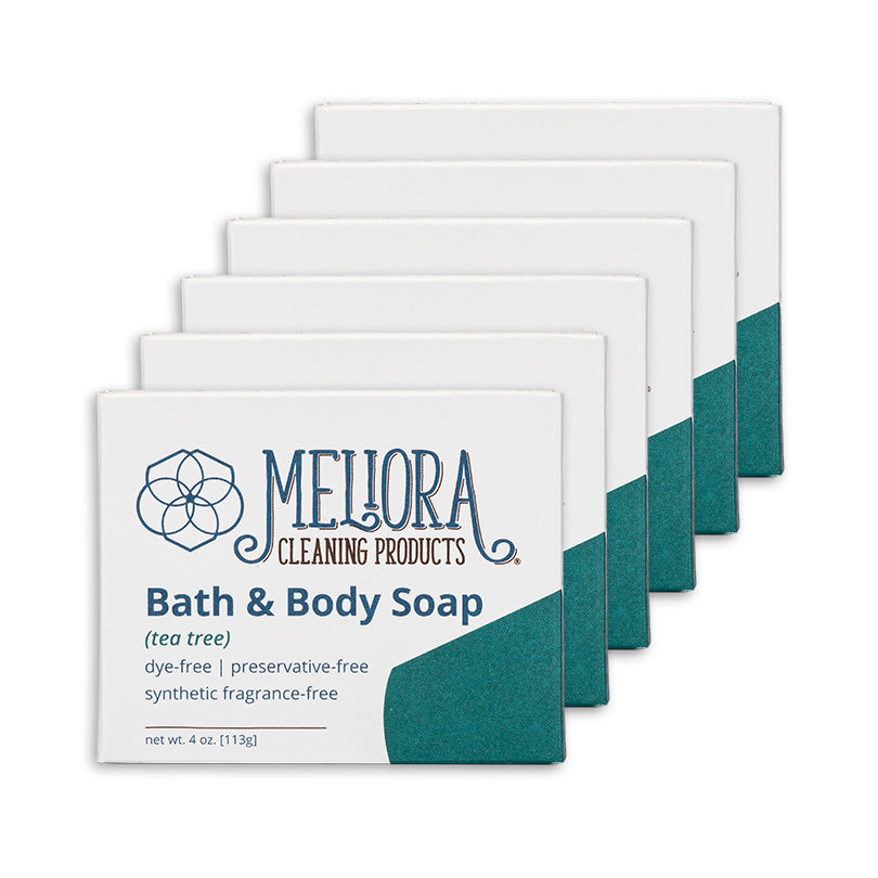 Meliora Bath & Body Bar Soap - Non-Toxic Eco-Friendly Castile Soap 6-Pack (Tea Tree) 