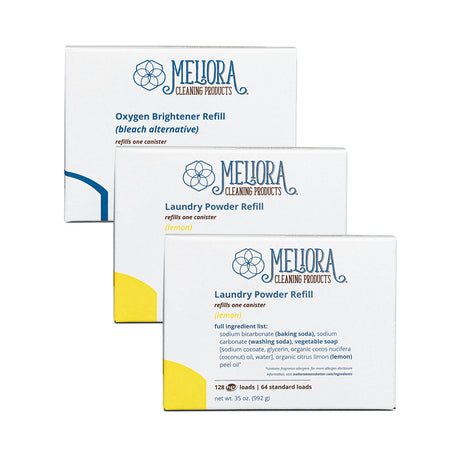 Meliora Plastic-Free Laundry Refill Bundle - Non-Toxic Eco-Friendly (Lemon)