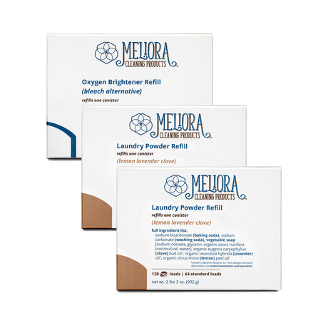 Meliora Plastic-Free Laundry Refill Bundle - Non-Toxic Eco-Friendly (Lemon-Lavender-Clove)