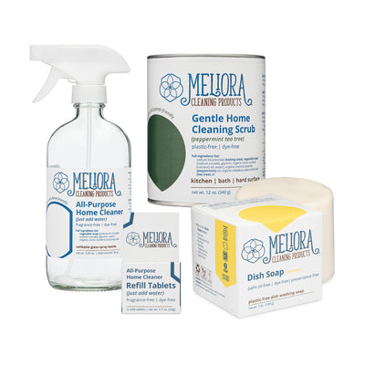 Meliora Plastic-Free Home Cleaning Bundle - Non-Toxic Eco-Friendly (Peppermint Tea Tree & Lemon)