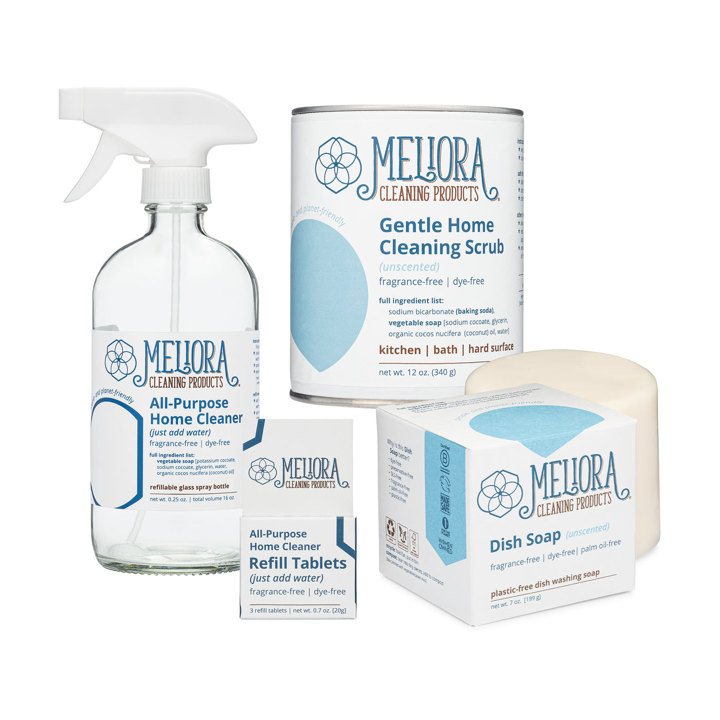 Meliora Plastic-Free Home Cleaning Bundle - Non-Toxic Eco-Friendly (Unscented)